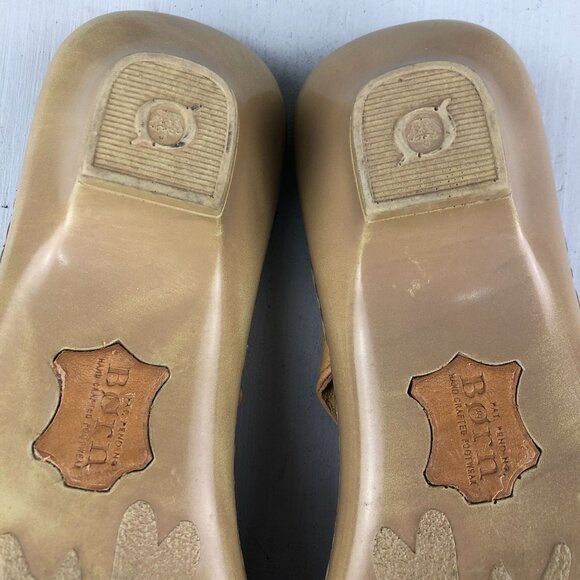 Born Women's Size 9 Brown Leather Flower Applique Open Toe Slip On Heeled Sandal - Picture 10 of 14